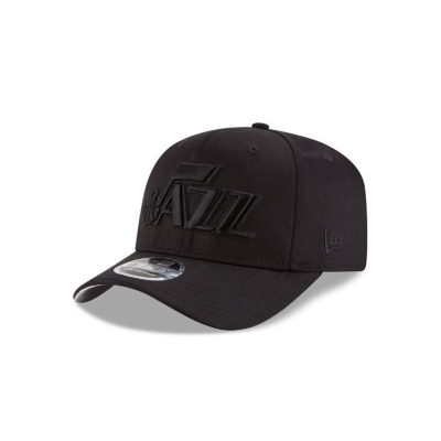 Black Utah Jazz Hat - New Era NBA Black On Black Stretch Snap 9FIFTY Snapback Caps USA2816453